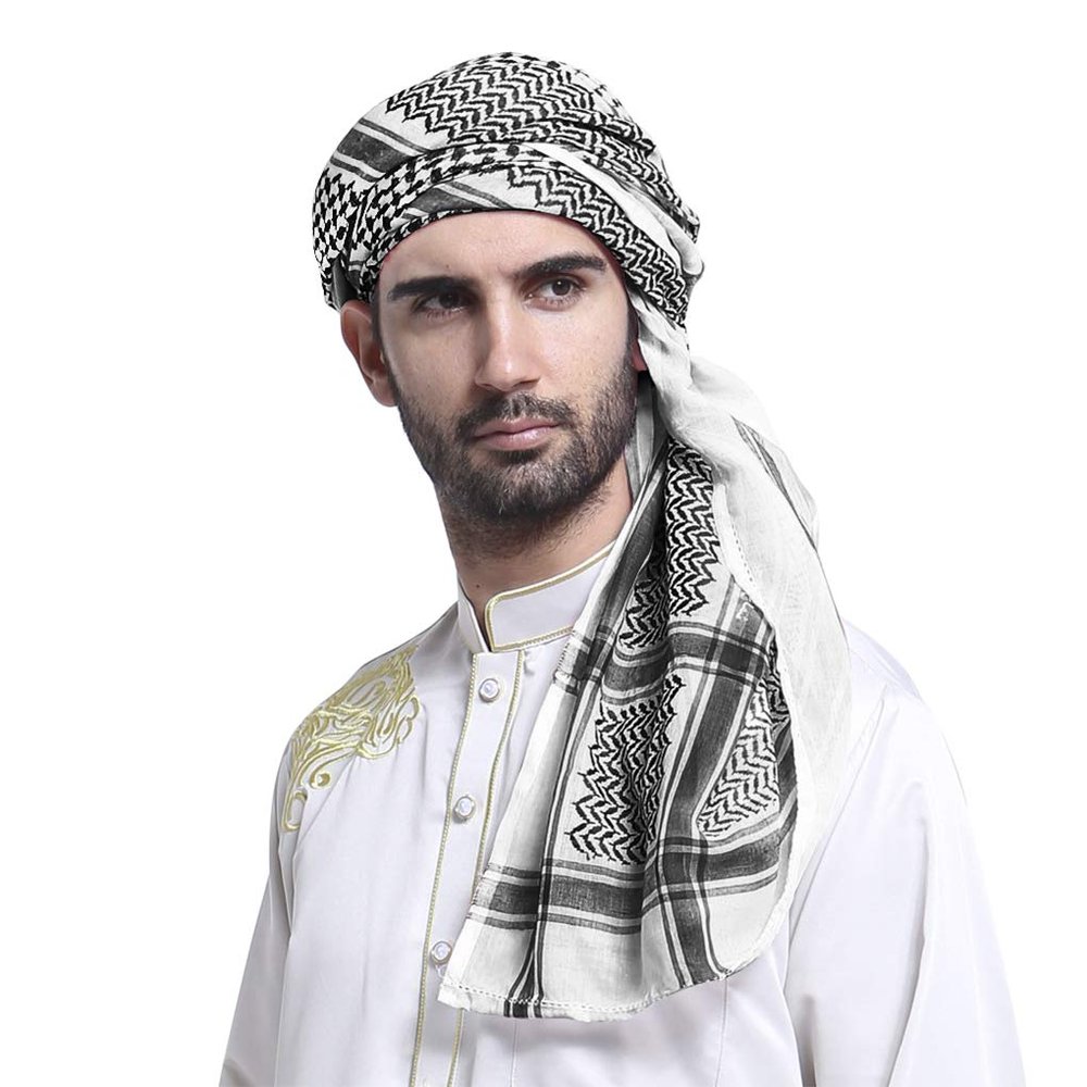 BXT Men Shemagh Arab Kafiya Keffiyeh Middle East Head Scarf Arabic Muslim Head Wrap(Black)