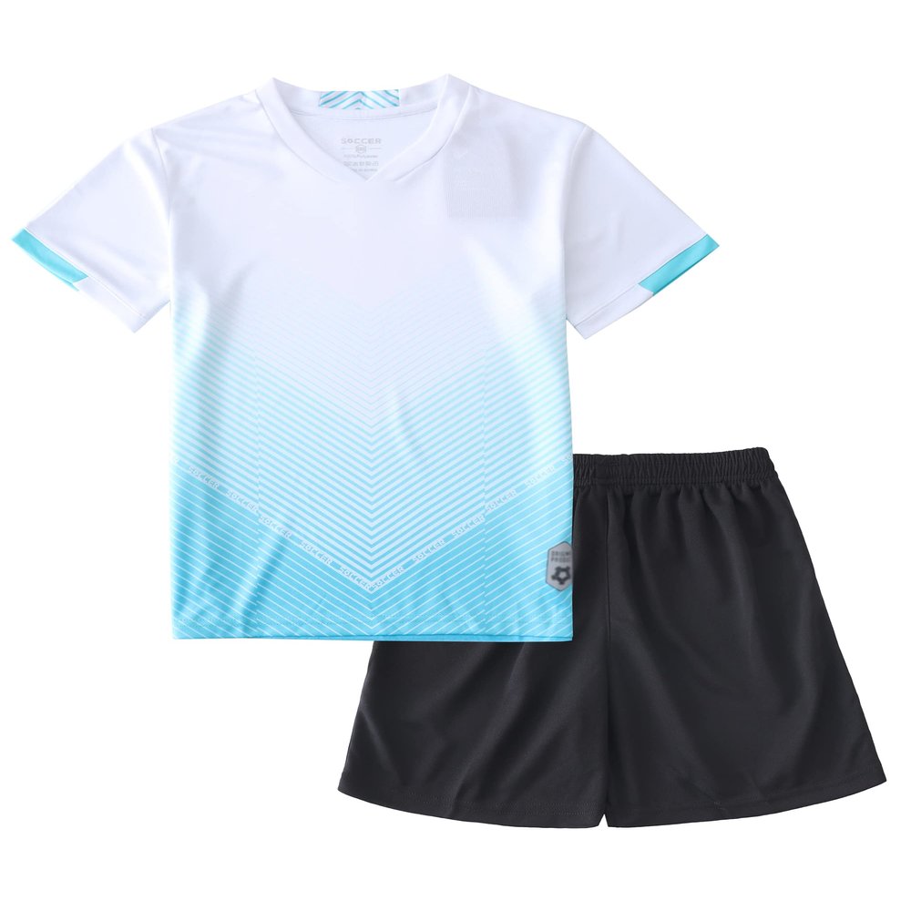 Hiheart Boys Quick Dry Short Sleeve T-Shirt and Mesh Shorts Soccer Set White 5-6