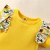 Infant Newborn Baby Girl Clothes Summer Outfits Ruffle Short Sleeve Romper and Floral Shorts Set with Headband (Yellow,12-18 Months,) view 4