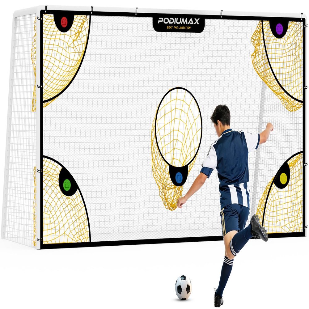 PodiuMax Soccer Goal Target Net,12x6ft Soccer Net with 5 Targets for Precision Training, Portable Football Training Equipment with Carry Bag