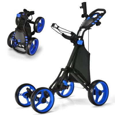 Tangkula Golf Push Pull Cart, Lightweight Aluminum Collapsible 4 Wheels Golf Push Cart, Golf Trolley with Foot Brake, Free Cup Holder & Umbrella Holder, Height-Adjustable Handle
