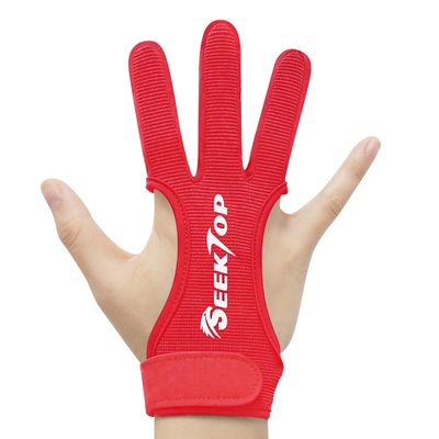 Seektop Archery Gloves Shooting Hunting Leather Three Finger Protector for Youth Adult Beginner (Red, XL)