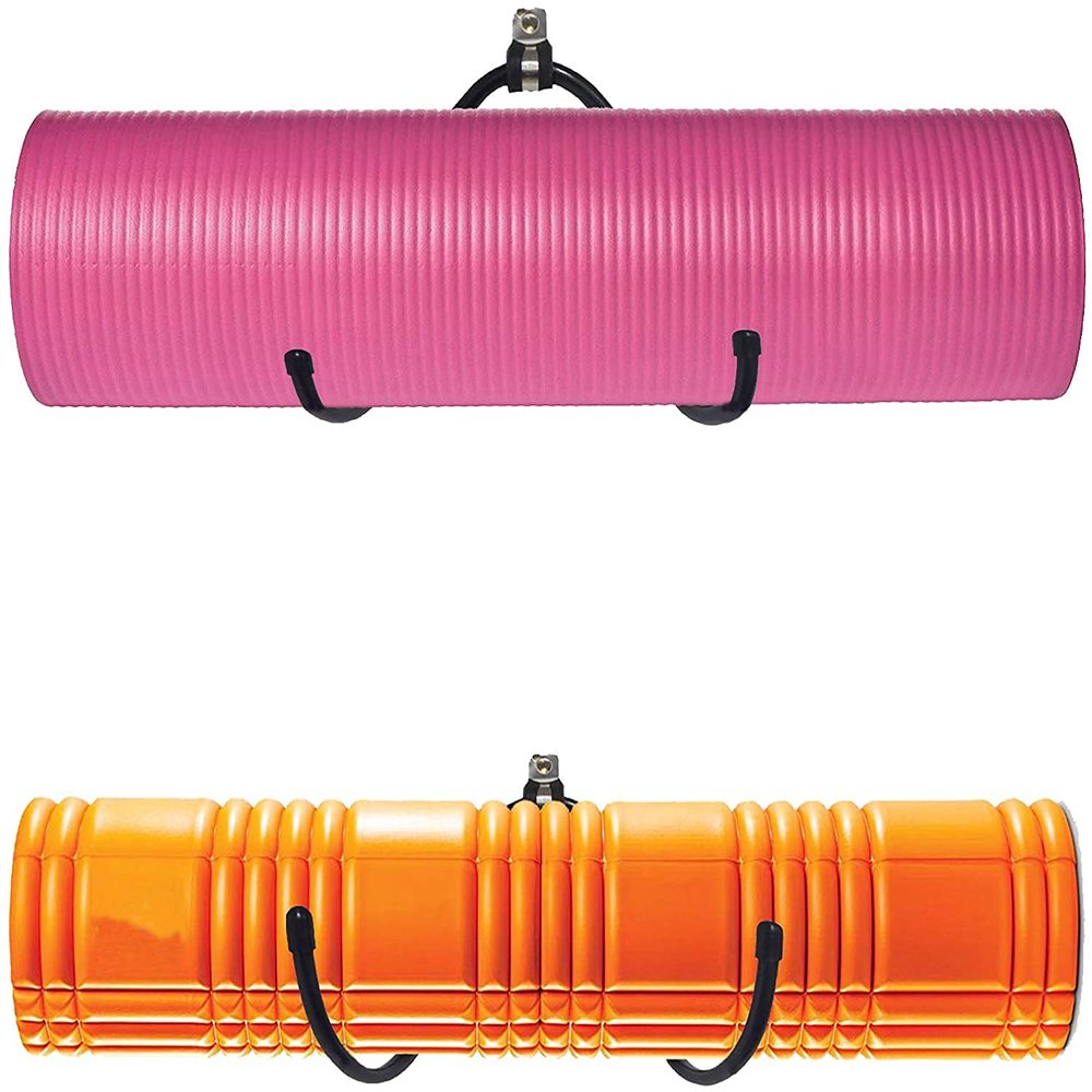 Wall Mount Yoga Mat Foam Roller and Towel Rack Hooks , Exercise Mat Storage Shelf for Hanging Yoga Strap and Resistance Bands at Your Fitness Class or Home Gym, Adjustable Size,Up to 20Lbs - 2 Pack