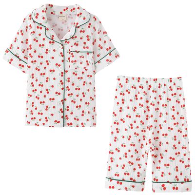 ACESTAR Toddler Girls Boys Pajamas Set Summer 2 Pcs Pjs Set - Kids Short Sleeve Button Down Sleepwear (White Cherry, 5T)