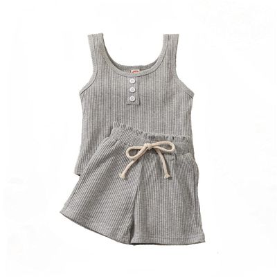 Toddler Baby Girl Ribbed Shorts Outfit Sleeveless Tank Tops T-Shirt and Shorts Summer Clothes Set (4-5T,Gray,)
