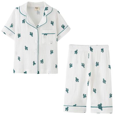 ACESTAR Toddler Girls Boys Pajamas Set Summer 2 Pcs Pjs Set - Kids Short Sleeve Button Down Sleepwear (White Cactus, 6T)
