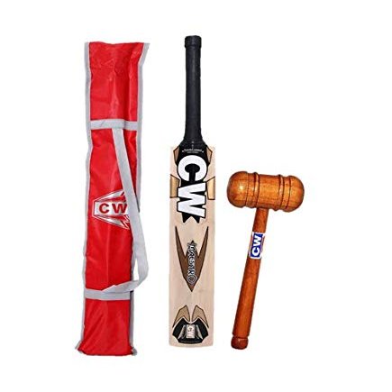 CW Maestro Genuine Kashmir Willow BAT with Mallet for Knocking Leather Ball BAT Kashmir Willow Cricket BAT Short Handle
