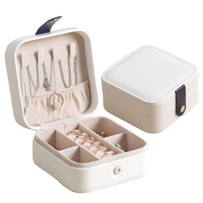 HNGM Boxes & Organisers Jewelry Box Multifunctional Leather Small Square Women Jewelry Display Makeup Storage Organize Earrings Box (Color : White)