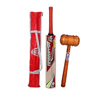 CW Millennium Kashmir Willow BAT with Mallet Cricket Bats for Leather Ball Leather BAT Season Ball BAT Kashmir Willow Full Size for Adult Senior Kashmir Willow BAT with Cover