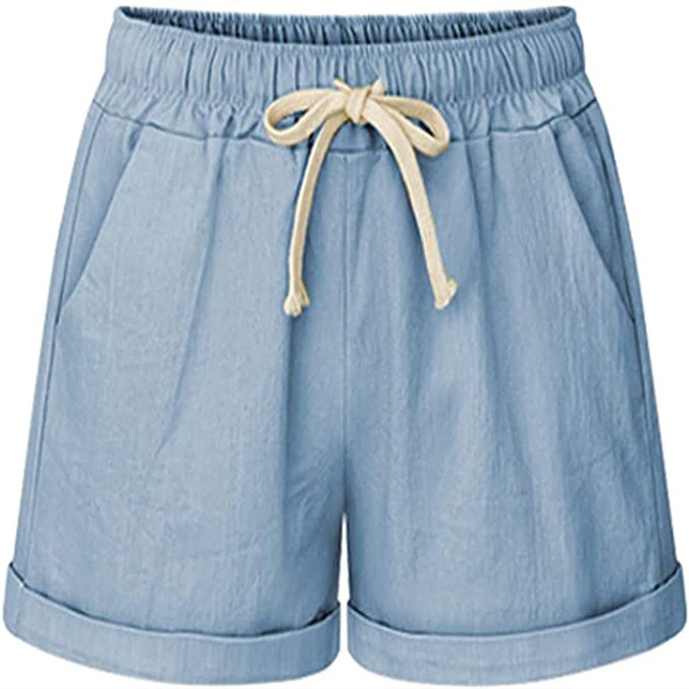 Yoinlia Women's Summer Casual Drawstring Elastic Waist Shorts SkyBlue XL
