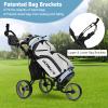 Tangkula Golf Push Pull Cart with Seat, Lightweight Foldable Collapsible 3 Wheels Push Cart, Golf Trolley with Foot Brake, Adjustable Umbrella Holder & Seat, 4 Height Position Handle view 3