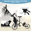 Tangkula Golf Push Pull Cart with Seat, Lightweight Foldable Collapsible 3 Wheels Push Cart, Golf Trolley with Foot Brake, Adjustable Umbrella Holder & Seat, 4 Height Position Handle view 4