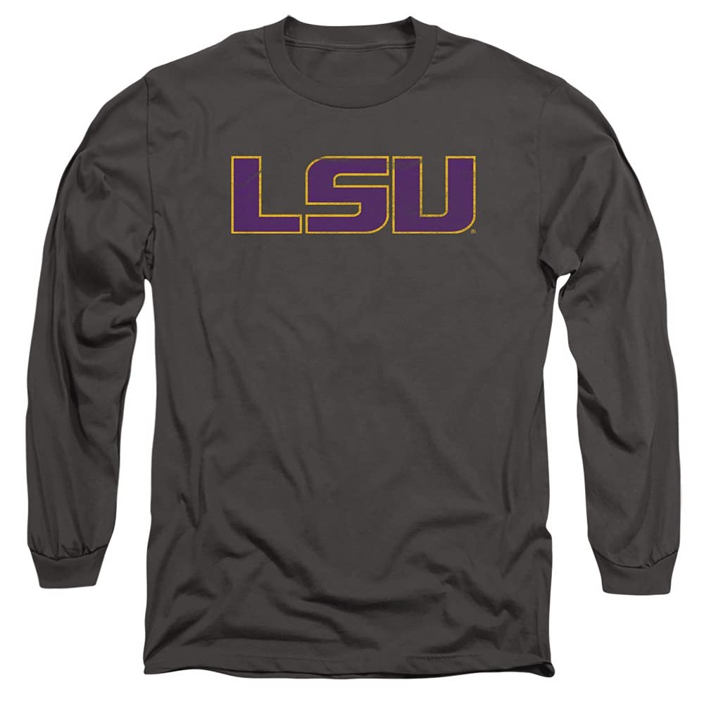 Louisiana State University LSU Official Distressed Primary Unisex Adult Long-Sleeve T Shirt,Charcoal, 3X-Large