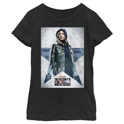Fifth Sun Marvel Likeness The Falcon and The Winter Soldier Carter Poster Girl's Solid Crew Tee, Black, Large