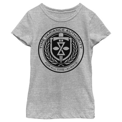 Fifth Sun Loki (TV Show) TVA Front Chest Girl's Crew Tee, Athletic Heather, X-Small