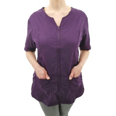 CHARLENE Haley Short Sleeves Jacket | High Fashion Hair Stylist Nylon Uniform | Water-Repellant Breathable Nylon | Machine Wash | Zipper Closure (Purple, XS)