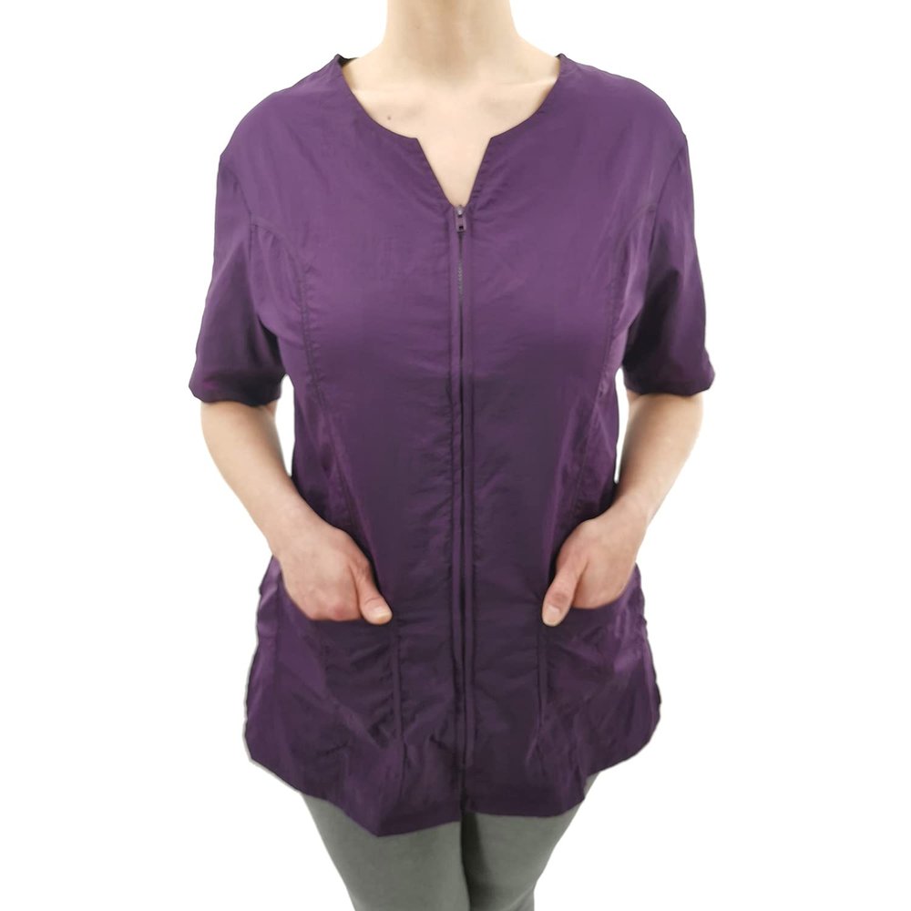 CHARLENE Haley Short Sleeves Jacket | High Fashion Hair Stylist Nylon Uniform | Water-Repellant Breathable Nylon | Machine Wash | Zipper Closure (Purple, XS)