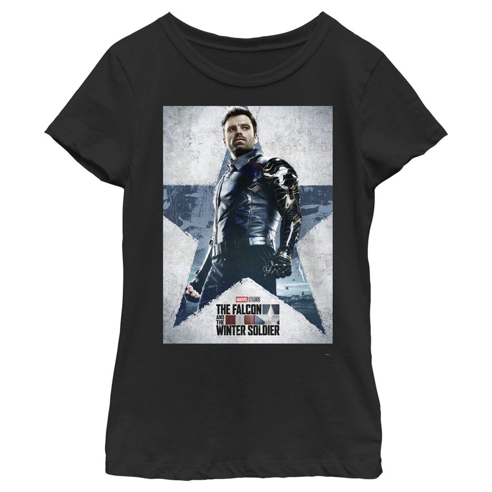 Fifth Sun Marvel Likeness The Falcon and The Winter Soldier Poster Girl's Solid Crew Tee, Black, X-Large