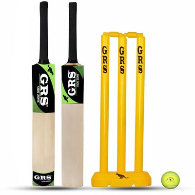 GRS Kids Zone Popular Willow Cricket Bat with Wicket Set & 1 Tennis Ball for Kids (Size 3, Age 6-10 Years) Multicolor