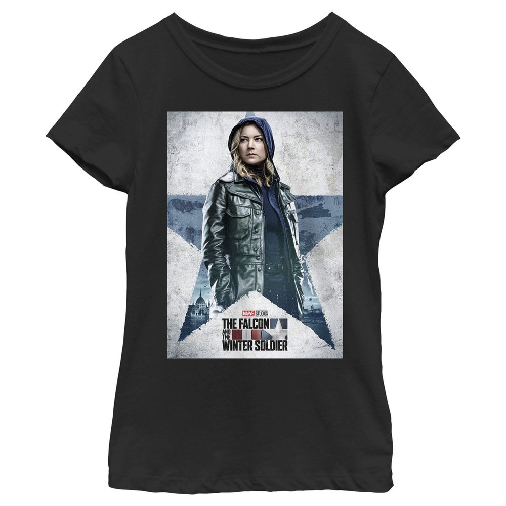 Fifth Sun Marvel Likeness The Falcon and The Winter Soldier Carter Poster Girl's Solid Crew Tee, Black, Medium