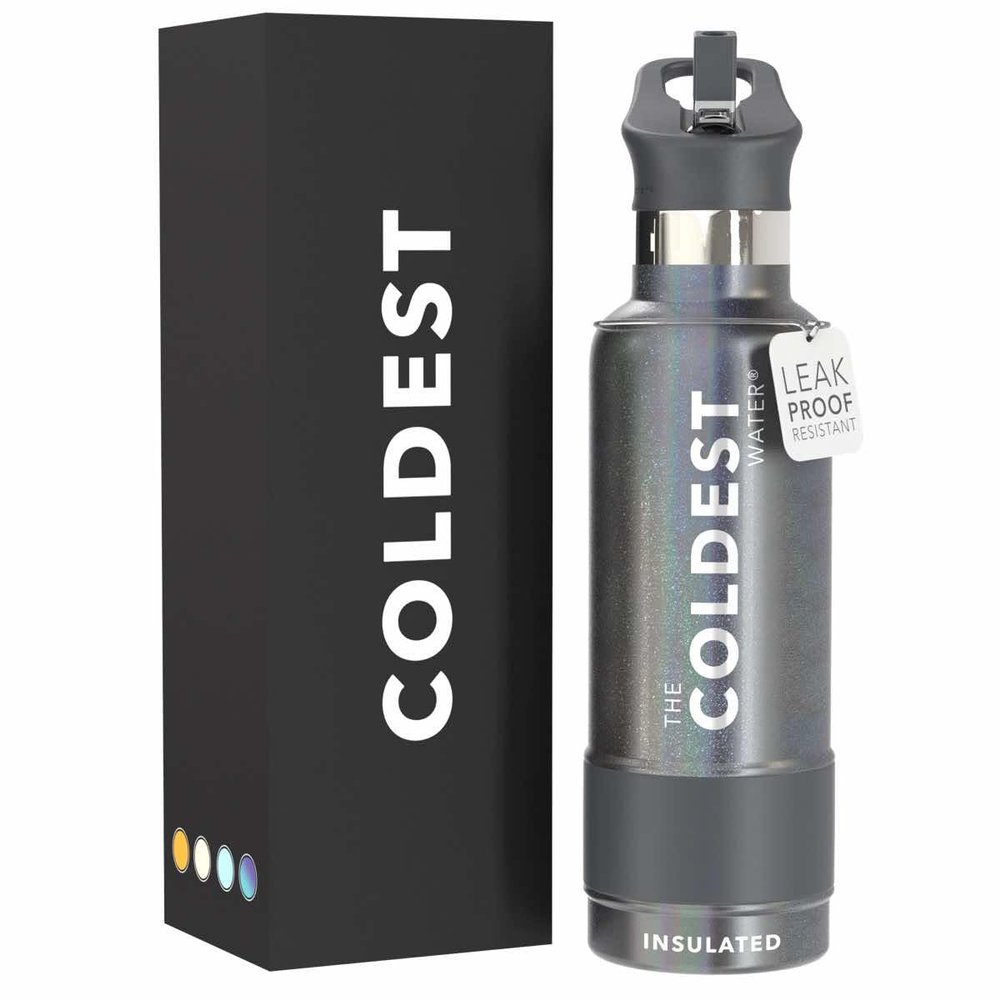 Coldest Insulated Water Bottle with Straw Lid - Stainless Steel Metal Insulated Bottle for Men & Women (Stardust Glitter, 21 oz)