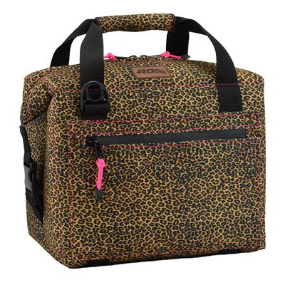 AO Coolers Leopard Print Cooler with Pink Trim, High-Density Insulation, 12-Can, Made in USA