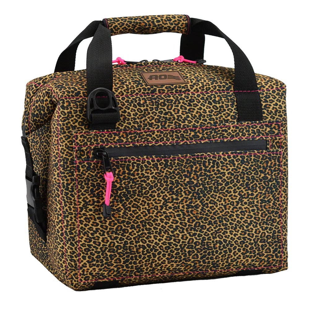 AO Coolers Leopard Print Cooler with Pink Trim, High-Density Insulation, 12-Can, Made in USA