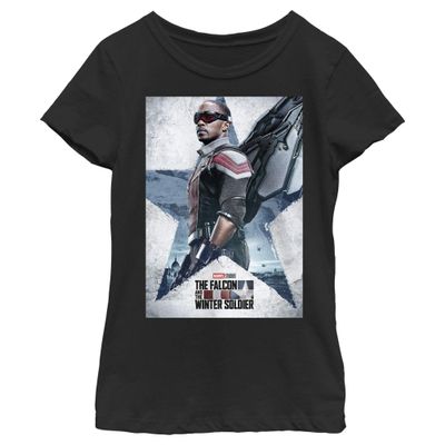 Fifth Sun Marvel Likeness Winter Soldier Falcon Poster Girl's Solid Crew Tee, Black, X-Large