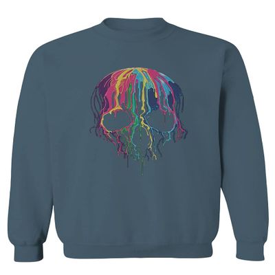 0292. Cool Graphic Skull Melting Streetwear Hip hop Society Men's Crewneck Sweatshirt (Indigo Blue Small)