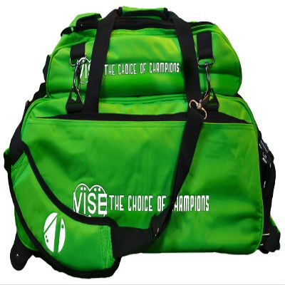 Vise Three Ball Tote Roller Bowling Bag with Shoe Pouch Green