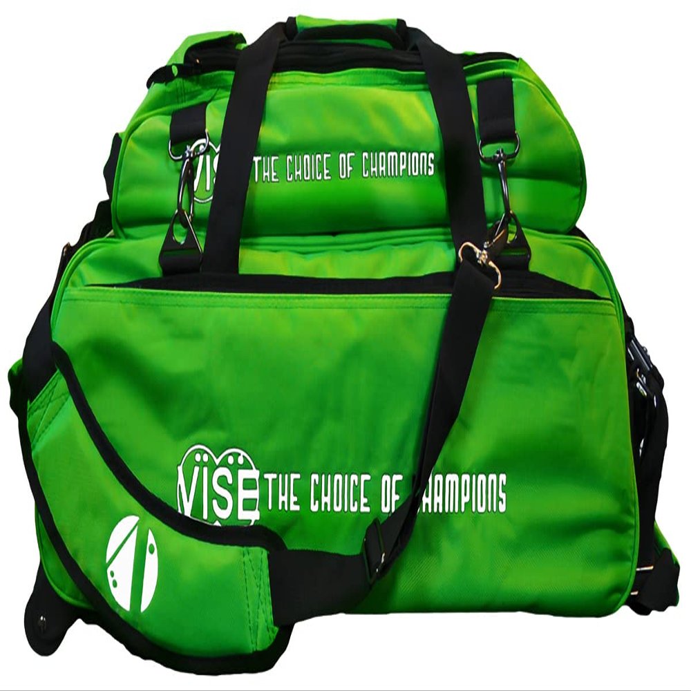 Vise Three Ball Tote Roller Bowling Bag with Shoe Pouch Green