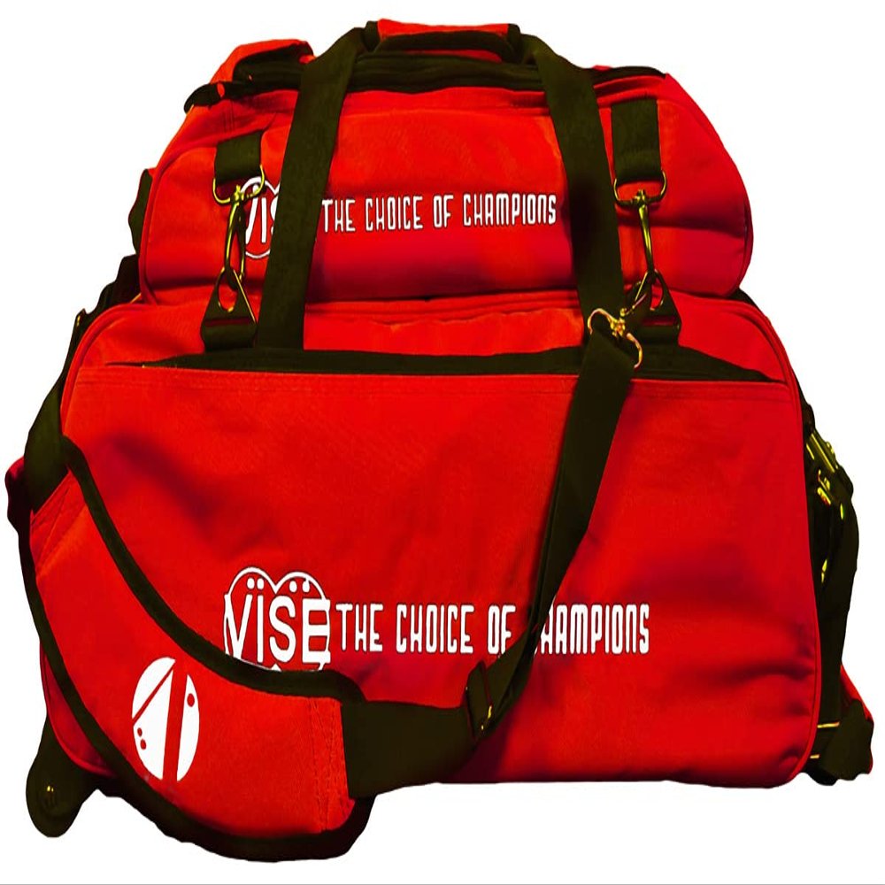 Vise Three Ball Tote Roller Bowling Bag with Shoe Pouch Red
