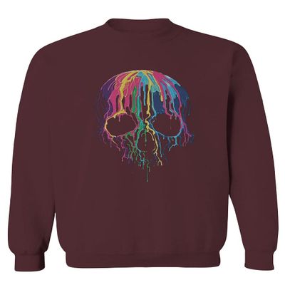 0292. Cool Graphic Skull Melting Streetwear Hip hop Society Men's Crewneck Sweatshirt (Maroon Small)
