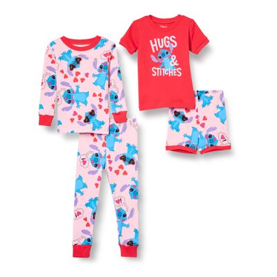 Amazon Essentials Disney | Marvel | Star Wars Girls' Pajama Set, Stitch Hugs, 4