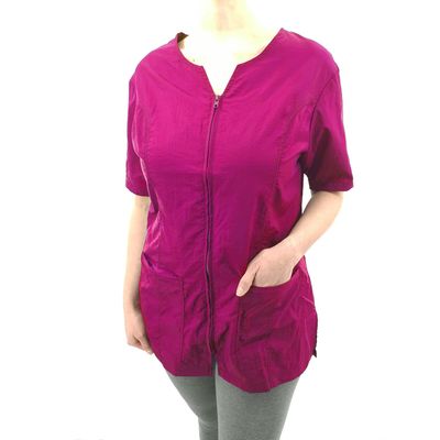 CHARLENE Haley Short Sleeves Jacket | High Fashion Hair Stylist Nylon Uniform | Water-Repellant Breathable Nylon | Machine Wash | Zipper Closure (Magenta, XS)