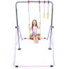 JungleKids Gymnastic Bars for Kids 3 in 1 Set with Swing Seat & 2 Trapeze Rings | Adjustable Height Folding Gymnastics Training Kip Bar for Home | Junior Horizontal Bar Expandable Monkey Bar Pink view 1