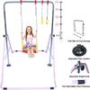 JungleKids Gymnastic Bars for Kids 3 in 1 Set with Swing Seat & 2 Trapeze Rings | Adjustable Height Folding Gymnastics Training Kip Bar for Home | Junior Horizontal Bar Expandable Monkey Bar Pink view 2