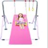 Gymnastic Bars for Kids 4 in 1 Set with Swing Seat, 2 Trapeze Rings, & Tri Fold Mat | Adjustable Height Folding Gymnastics Training Kip Bar for Home | Junior Horizontal Bar Expandable Monkey Bar Pink view 1