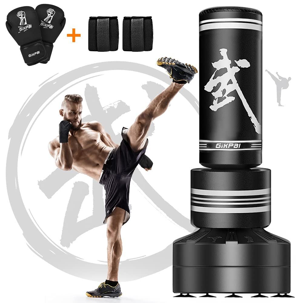 GIKPAL Freestanding Punching Bag for Adults 67'' Heavy Boxing Bag with Boxing Gloves, No Spring Low-Noise Standing Bag for Home Office Kickboxing