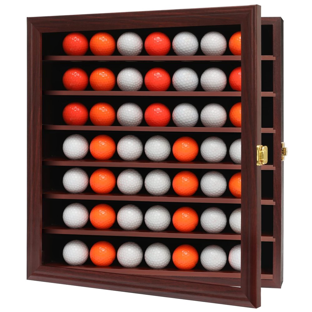 Zmiky 49 Golf Ball Display Case Cabinet Wall,Golf Ball Display Rack ,Golf Gift for Golf Enthusiast Collectibles with UV Protection Acrylic Door(Mahogany)
