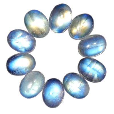 6x8mm Oval Rainbow Moonstone AAA Quality Natural Calibrated Cabochon Loose Gemstone 10 pcs Box.