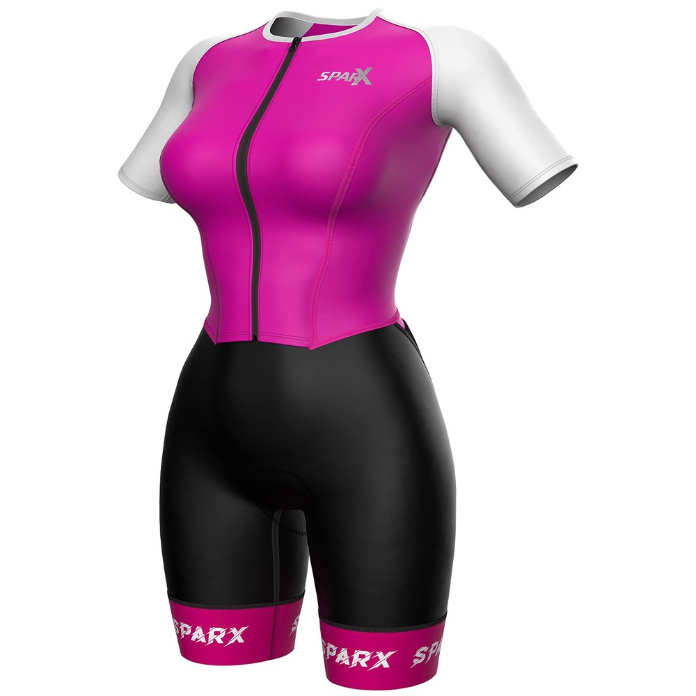 Sparx Aero Triathlon Suit Women Short Sleeve Tri Suit Women Running Swimming Cycling Skinsuit (Pink, XL)
