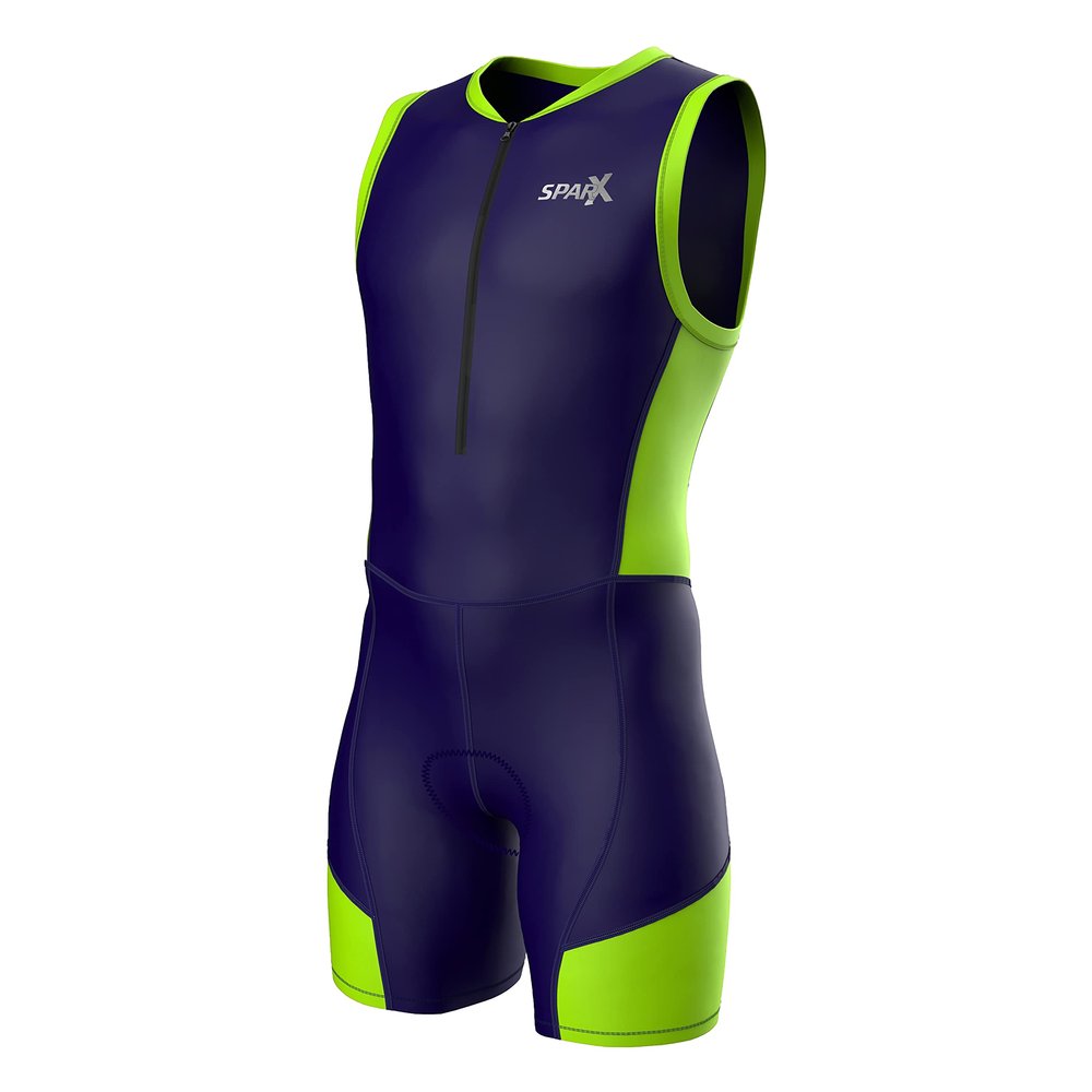 Sparx Men`s Triathlon Suit Trisuit Race Skinsuit Cycling Speed Suit Italian Fabric Swimskin (Navy Green, Small)