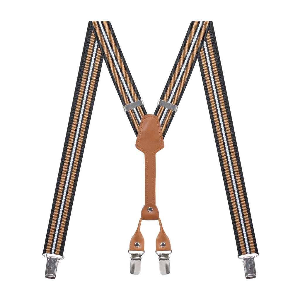 Action Ward Women's Suspenders - 1" Width - Y Back 4 Clip Skinny Ladies Suspenders (Striped Black 1)