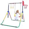 Gymnastics Bar Kids Height Adjustable 4 in 1 Set Horizontal Kip Bar, Swing Seat & 2 Trapeze Rings, Basketball Hoop - Folding Gymnastics Training Home Bar - Junior Horizontal Bar Expandable Monkey Bar view 1