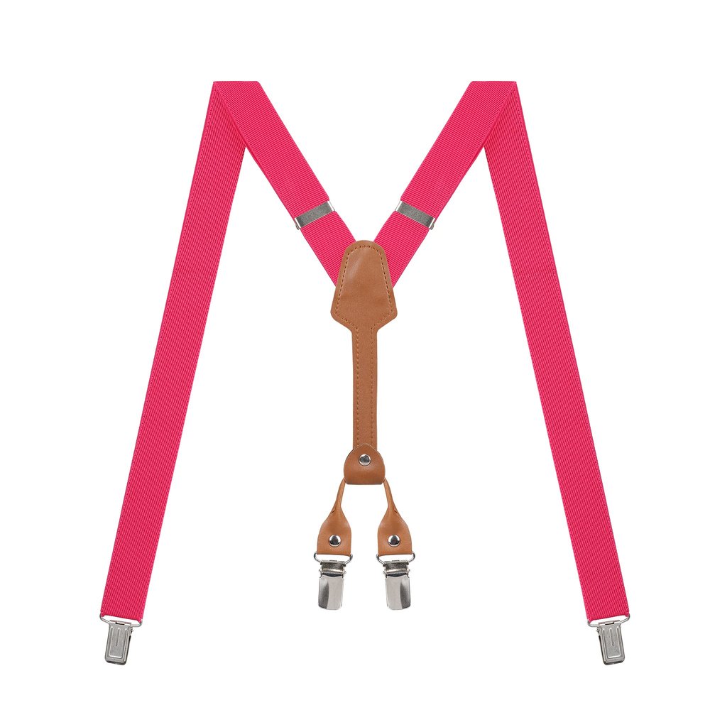 Action Ward Women's Suspenders - 1" Width - Y Back 4 Clip Skinny Ladies Suspenders (Hot Pink)