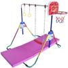 Athletic Bar Gymnastics Kids Height Adjustable 5 in 1 Horizontal Kip Bar, Tri Fold Tumble Mat, Swing Seat, Trapeze Rings, Basketball Hoop - Folding Training Home Junior Expandable Monkey view 2