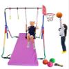 Athletic Bar Gymnastics Kids Height Adjustable 5 in 1 Horizontal Kip Bar, Tri Fold Tumble Mat, Swing Seat, Trapeze Rings, Basketball Hoop - Folding Training Home Junior Expandable Monkey view 3