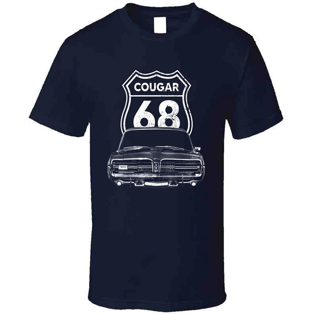 1968 Mercury Cougar Front Grill View with Model Year Sign T Shirt L Navy