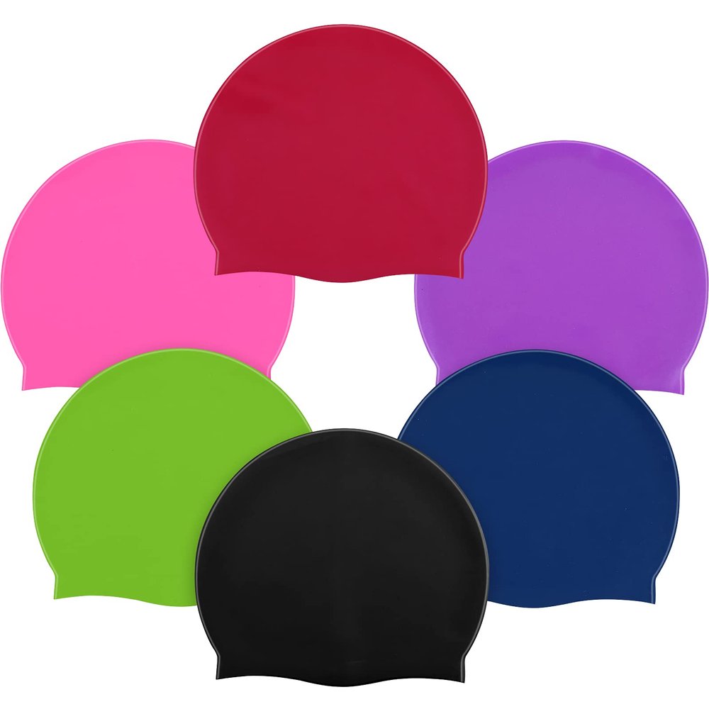 Syhood 6 Pieces Unisex Adult Silicone Swim Cap Waterproof Swimming Hat Non Slip Pool Hat Elastic Silicone Cap for Long and Short Hair(Black, Purple, Rose Red, Deep Red, Deep Blue, Green)